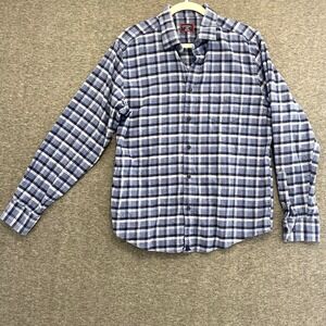 Untuckit Shirt Men Large Blue Gray  Plaid Button Up Flannel Dress Cotton